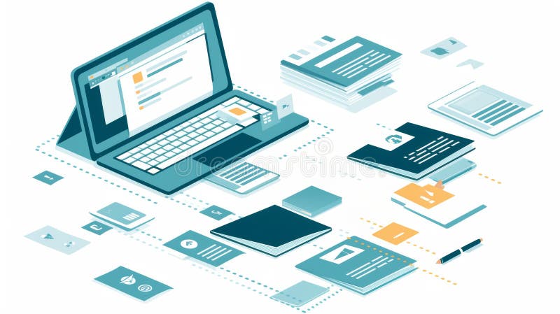 Digital document management system setup by IT professional royalty free illustration