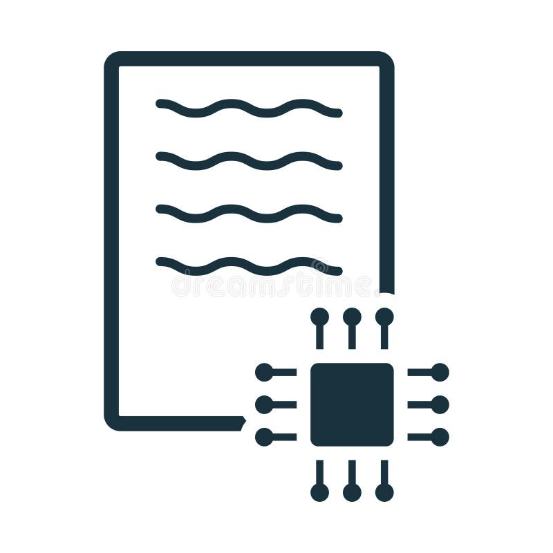 Digital document processing with microchip, automating information handling stock illustration