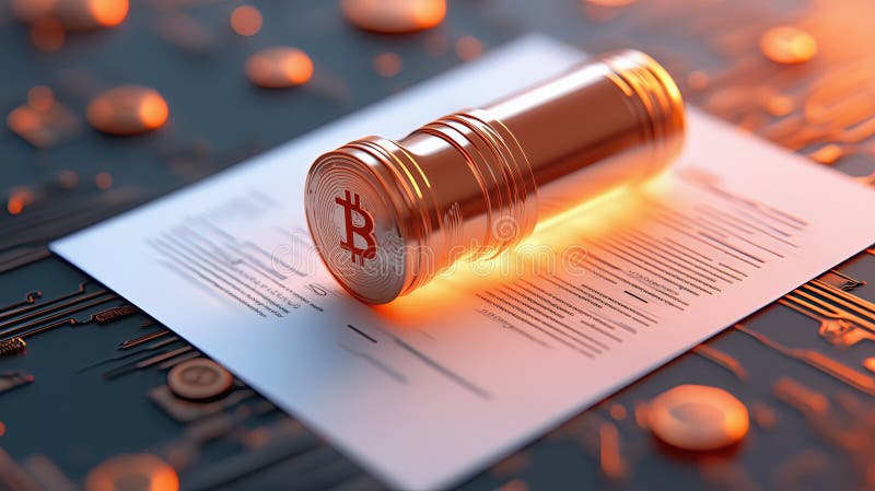 Digital document secured by cryptocurrency seal on tech background vector illustration