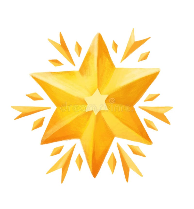 Golden Christmas star drawing in kids style for greeting cards