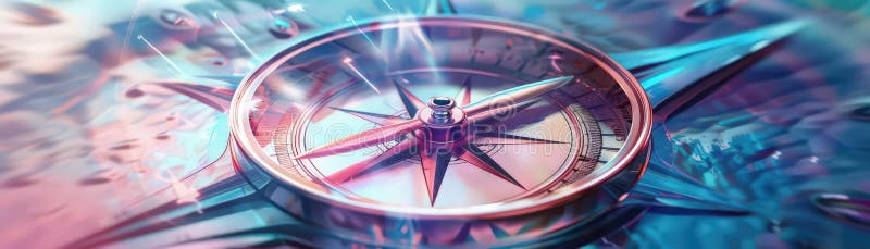 Digital drawing of a compass rose with the needle pointing towards success guiding the way forward stock illustration