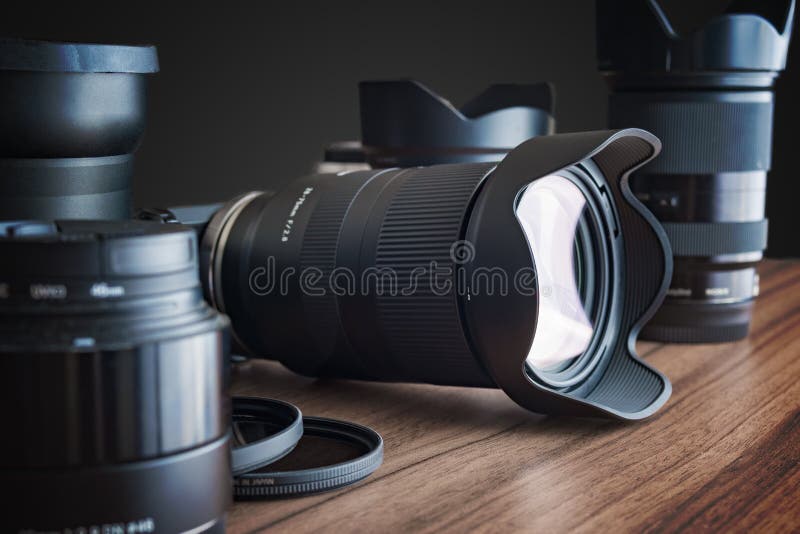 Digital Dslr Camera Lenses And Other Equipment Stock Image Image Of