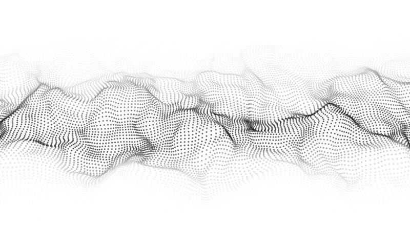 Digital dynamic wave of particles. Vector abstract white futuristic background. Big data visualization royalty free stock image