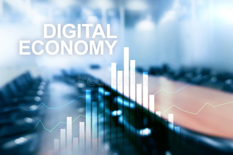 Digital ekonomi, finansiellt teknologibegrepp på suddig bakgrund