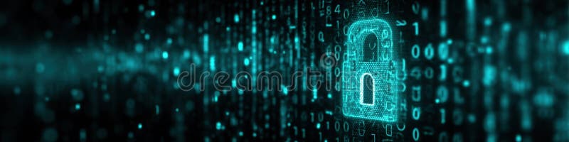 Digital Encryption Concept: Unlocked Padlock in Fiery Binary Code Data royalty free stock photography