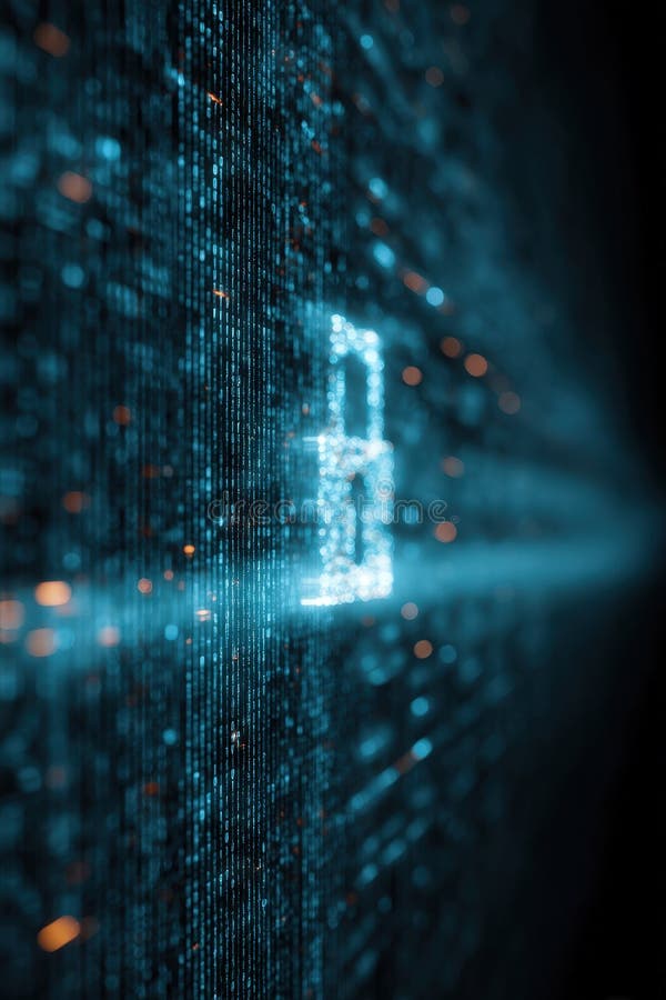 Digital Encryption Concept: Unlocked Padlock in Fiery Binary Code Data royalty free stock photography