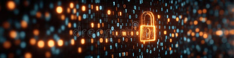 Digital Encryption Concept: Unlocked Padlock in Fiery Binary Code Data royalty free stock photos