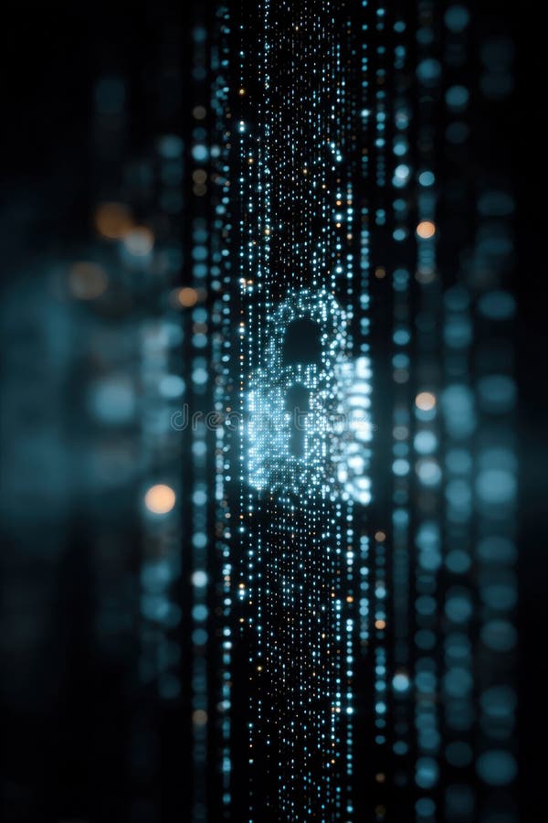 Digital Encryption Concept: Unlocked Padlock in Fiery Binary Code Data royalty free stock photography