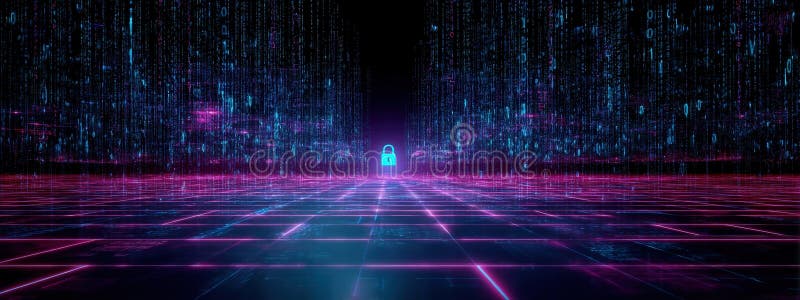 Digital Encryption Concept: Unlocked Padlock in Fiery Binary Code Data royalty free stock photo