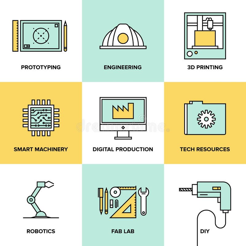 Digital engineering and production flat icons set royalty free illustration Digital engineering and production flat icons set royalty free illustration