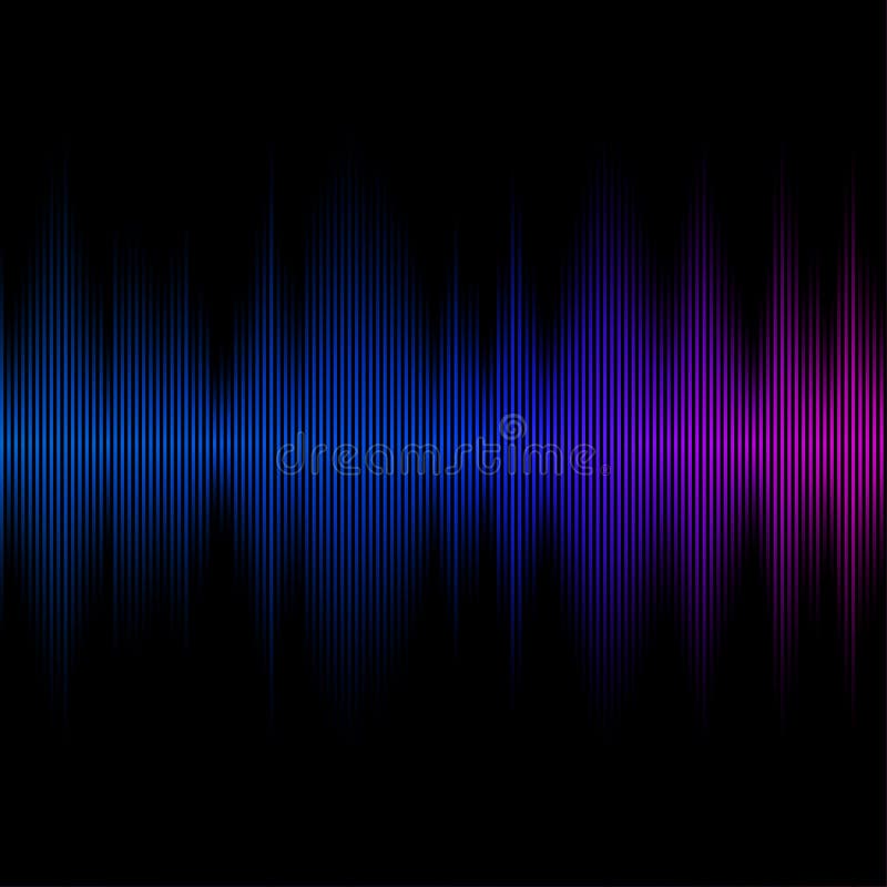 Neon wave sound vector background. Music soundwave design, purple light  elements isolated on dark backdrop. Radio frequency beat lines Stock Vector