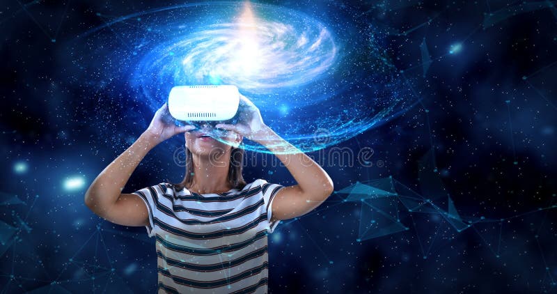 Digital erzeugtes Video der Frau, die Kopfhörer 4k der virtuellen Realität verwendet stock video footage