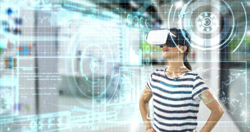 Digital erzeugtes Video der Frau, die Kopfhörer 4k der virtuellen Realität verwendet stock video footage