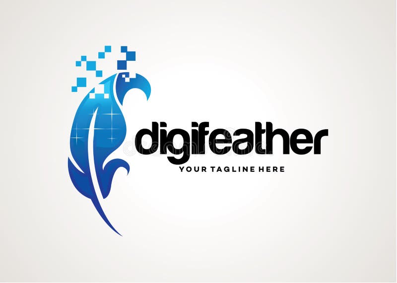 Digital Feather Logo Template Design Vector, Emblem, Design Concept, Creative Symbol with white background
