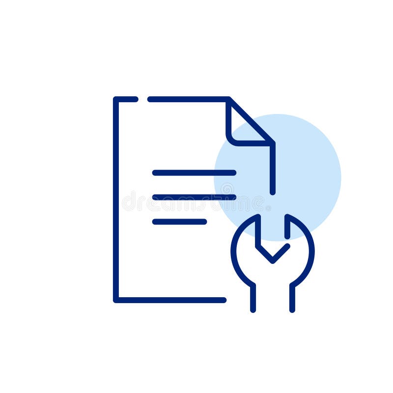 Digital file engineering toolkit. File symbol and wrench. Pixel perfect, editable stroke icon stock illustration