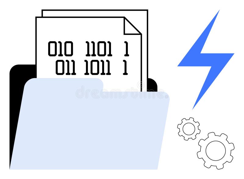 Digital File Management with Binary Data and Technology Concept Elements stock illustration