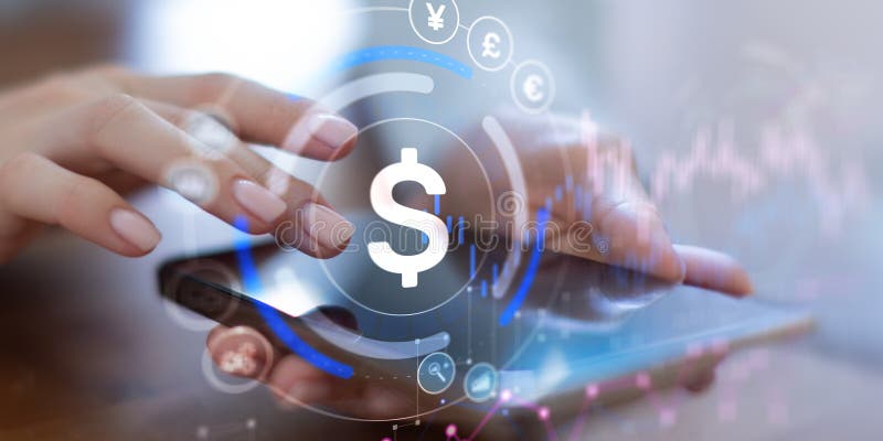 Digital Finance and Currency Exchange Innovation on Tablet Interface stock photos