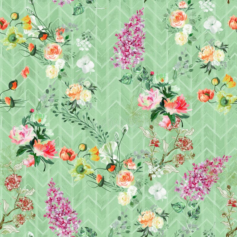 Digital Print Flower Pattern Design Stock Illustration