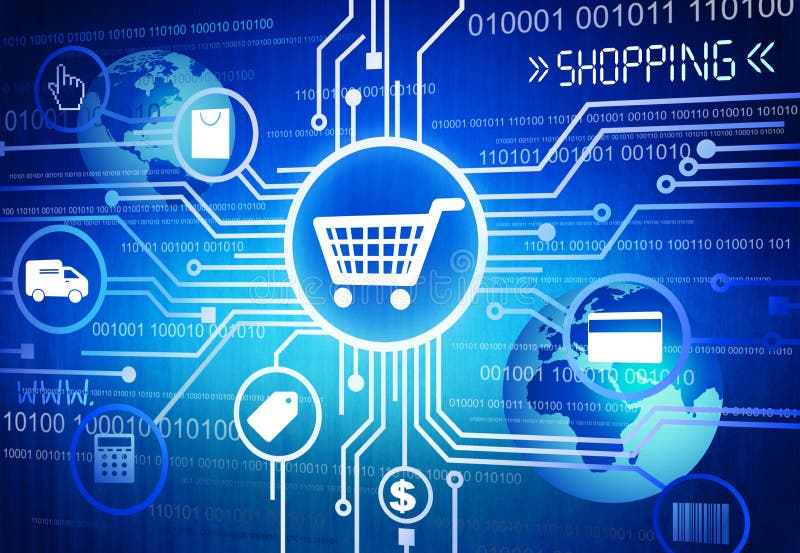 Digital frambragd bild av shoppingbegreppet vektor illustrationer