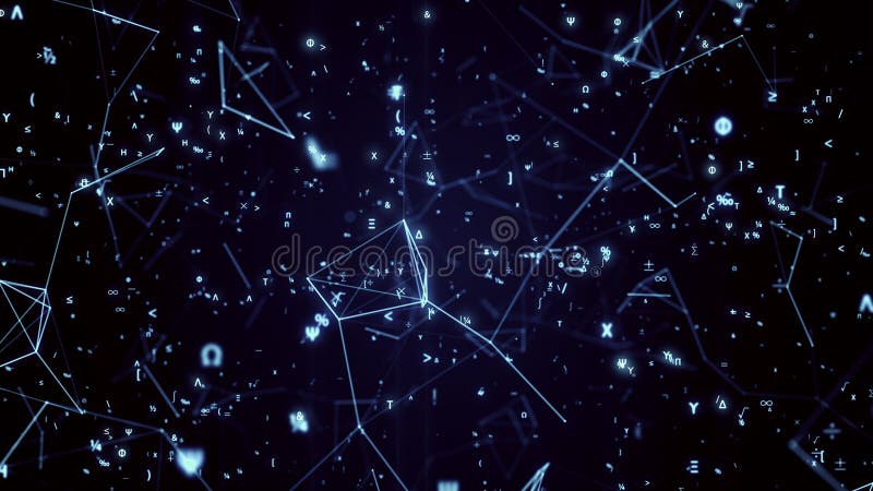 Digital futuristic illustration with math, physics symbols and mesh network grid vector illustration Digital futuristic illustration with math, physics symbols and mesh network grid vector illustration