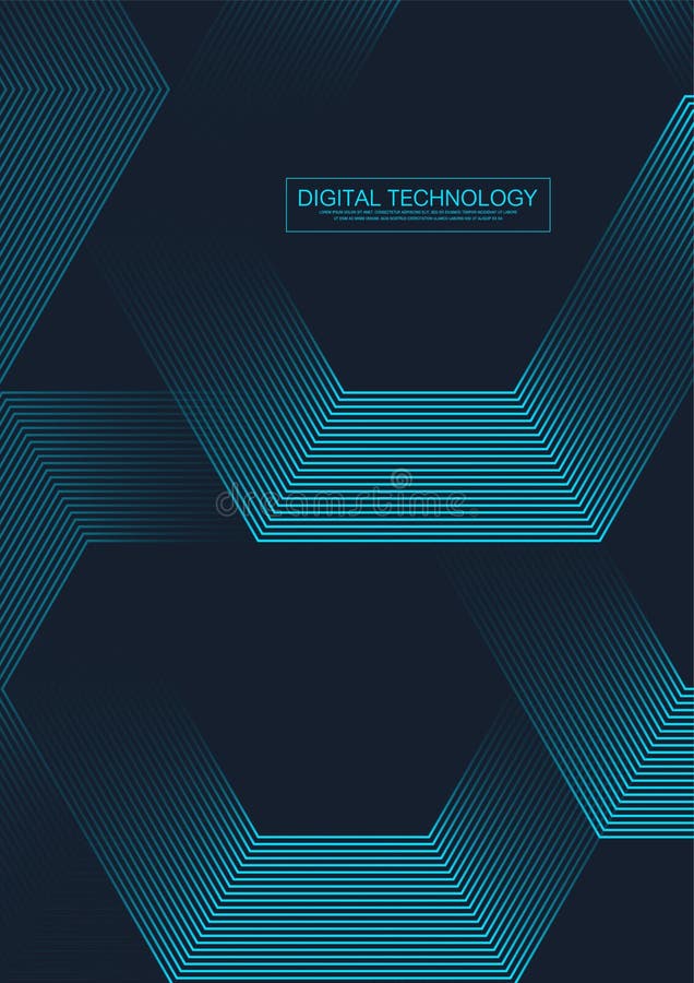 Digital futuristic technology concept with hexagons. Digital hexagonal blue abstract background. Geometric vertical royalty free illustration