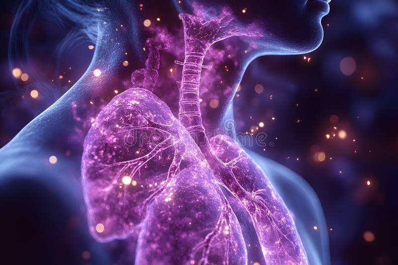 Futuristic Medical Visualization of Respiratory System with Glowing Lungs Generative AI vector illustration