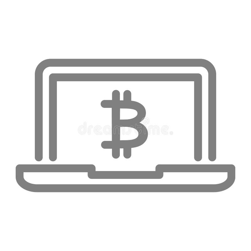 Digital-Geldlinie Ikone Laptop und bitcoin vector die Illustration, die auf Weiß lokalisiert wird Bitcoin und Notizbuchentwurfsart entwerfen, entworfen für Netz und APP ENV 10