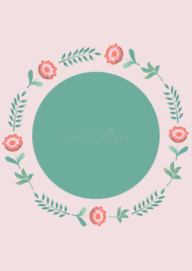 Digital generated image of floral designs around green circular shape against pink background royalty free illustration