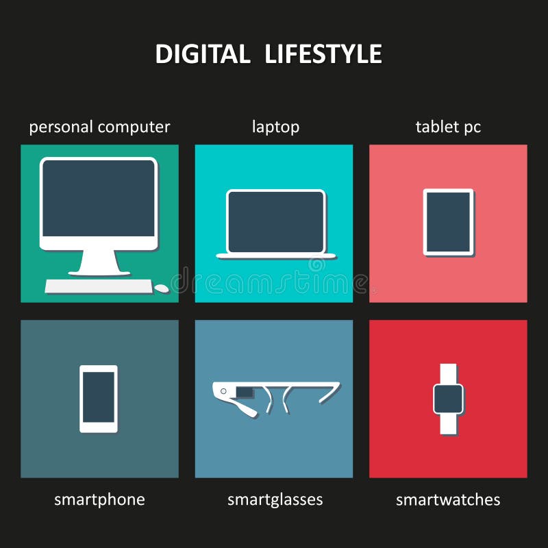 Icons set of digital devices in our life. Icons set of digital devices in our life