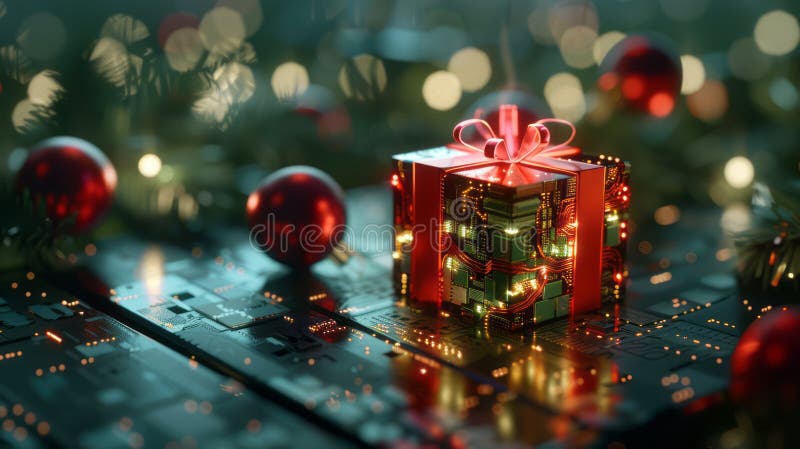 Un cadou digital sub forma unui microcip stock illustration