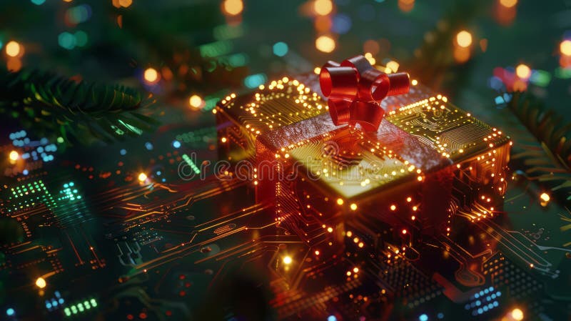 Un cadou digital sub forma unui microcip vector illustration