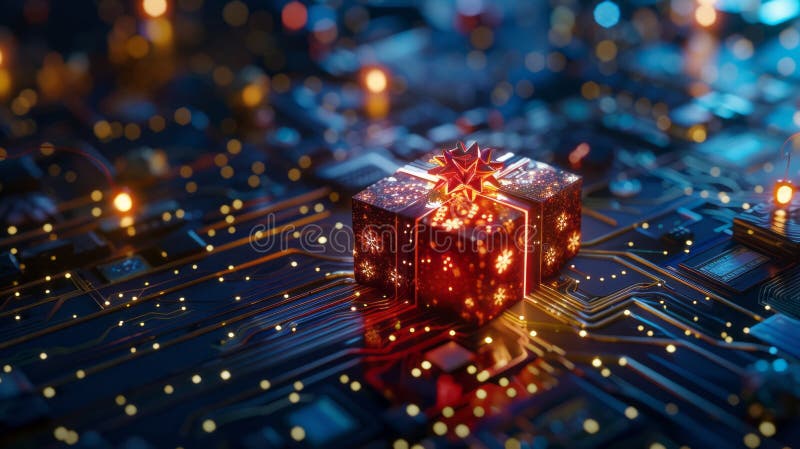 Un cadou digital sub forma unui microcip stock illustration