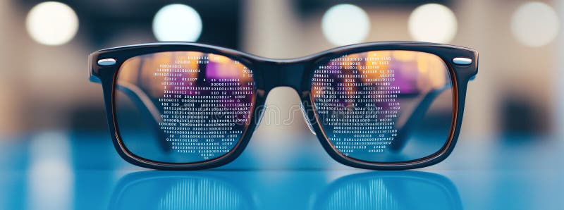 Digital glasses reflecting binary code showcasing technology and innovation lenses display vibrant array of numbers symbolizing royalty free stock images