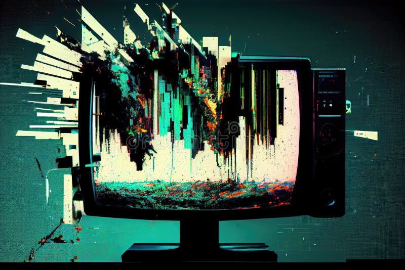 Digital Glitch Effect of a Monitor Displaying Static and Distorted