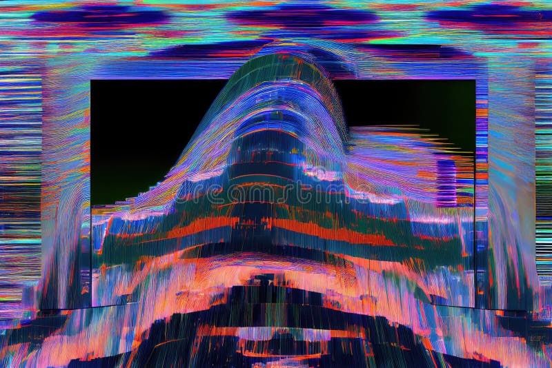 Digital Glitch Effect of a Monitor Displaying Static and Distorted Images. Stock Image Image