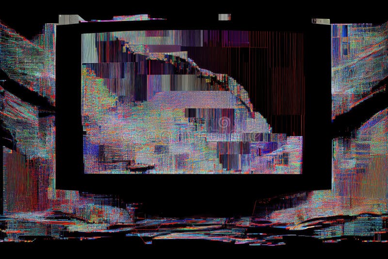 Digital Glitch Effect of a Monitor Displaying Static and Distorted Images. Stock Image Image
