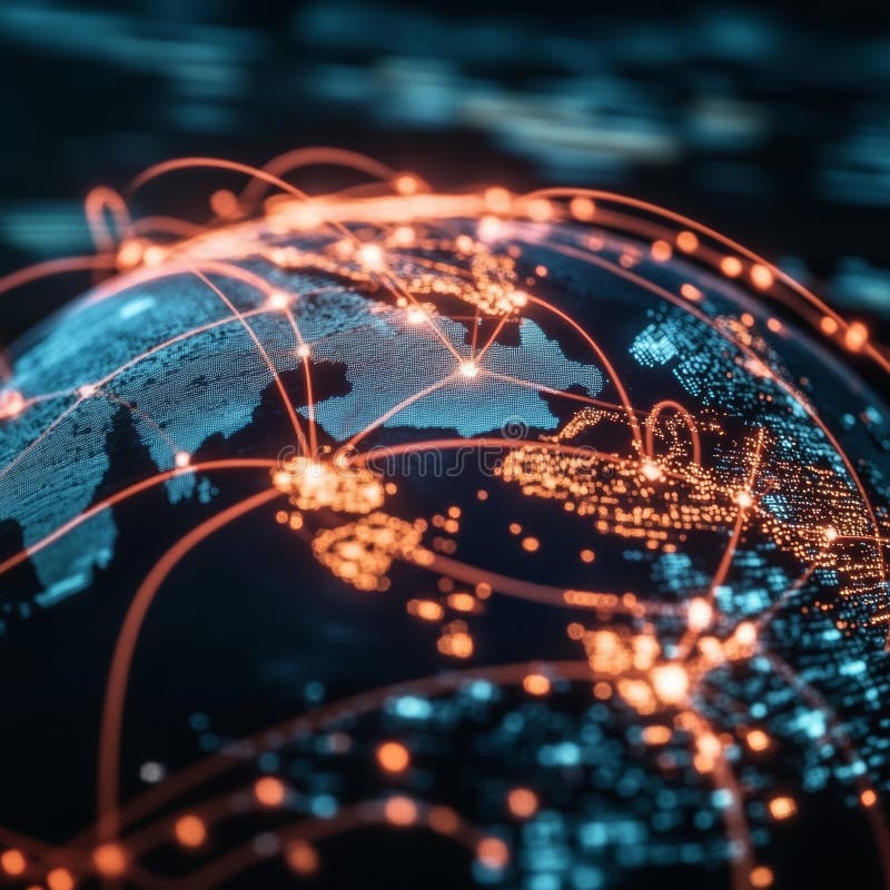 Digital Global Network with Bright Connections and Geographic Map royalty free illustration