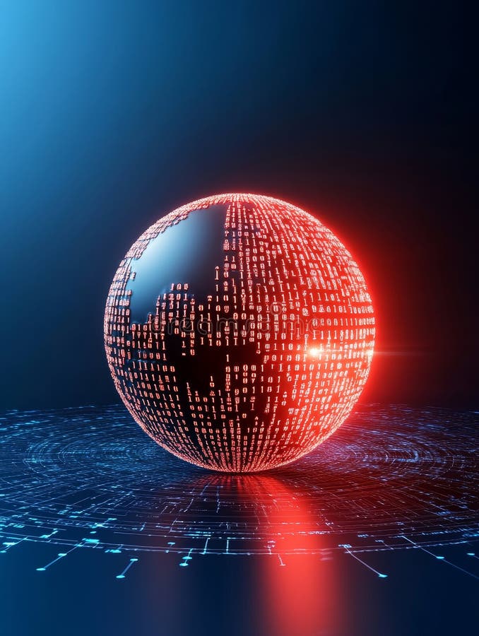 Digital Globe Africa Binary World Global network data flow digital transformation technological advancement African focus stock illustration