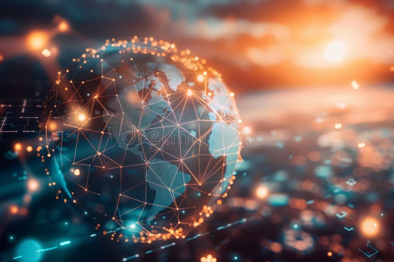 Digital globe connected by luminous lines, representing a global network concept royalty free stock photos