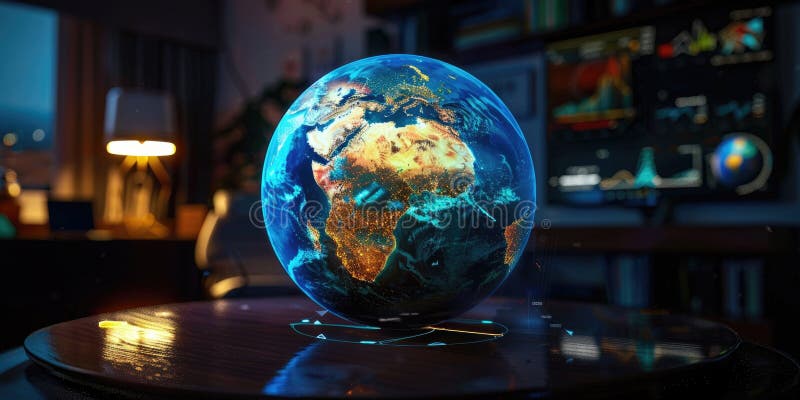 Digital globe with data visualizations and connections. Futuristic image. AIG49. royalty free stock image