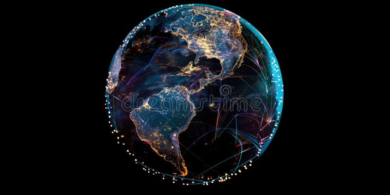 Digital globe with data visualizations and connections. Futuristic image. AIG49. stock photos