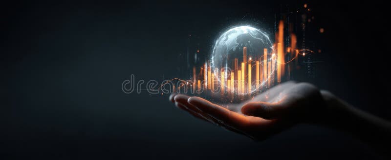 The Digital Globe in a Hand Displaying Data Trends and Analytics image royalty free stock images.