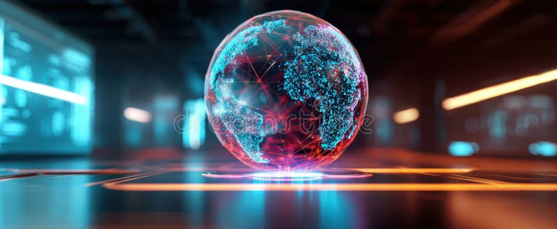 The Digital Globe Illuminated by Futuristic Technology and Global Connections image royalty free stock photo.