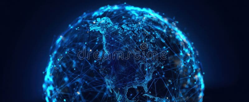 The Digital Globe Illuminated by a Web of Connectivity and Data image stock image.