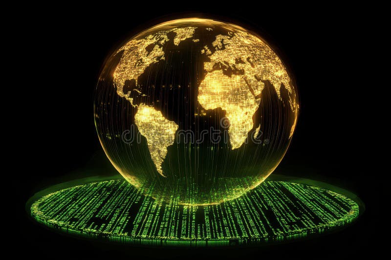Digital Globe with Luminous Network and Binary Code in Dark Background royalty free stock photos