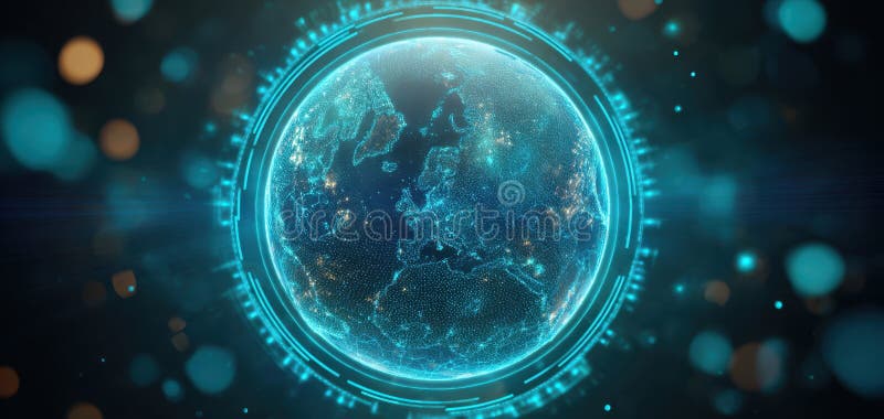 The digital globe showcasing a futuristic view of Earth with glowing elements. image stock photography.