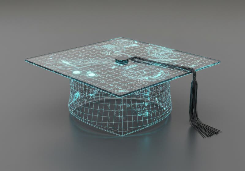 Digital Graduation Cap: A Futuristic Concept stock illustration