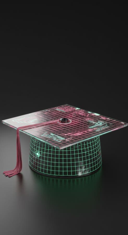 Digital Graduation Cap: Green Circuit Board Design vector illustration