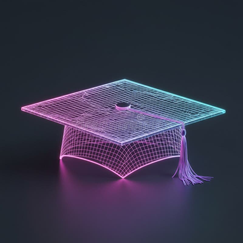 Digital Graduation Cap: Neon Pink and Purple Pixel Art vector illustration