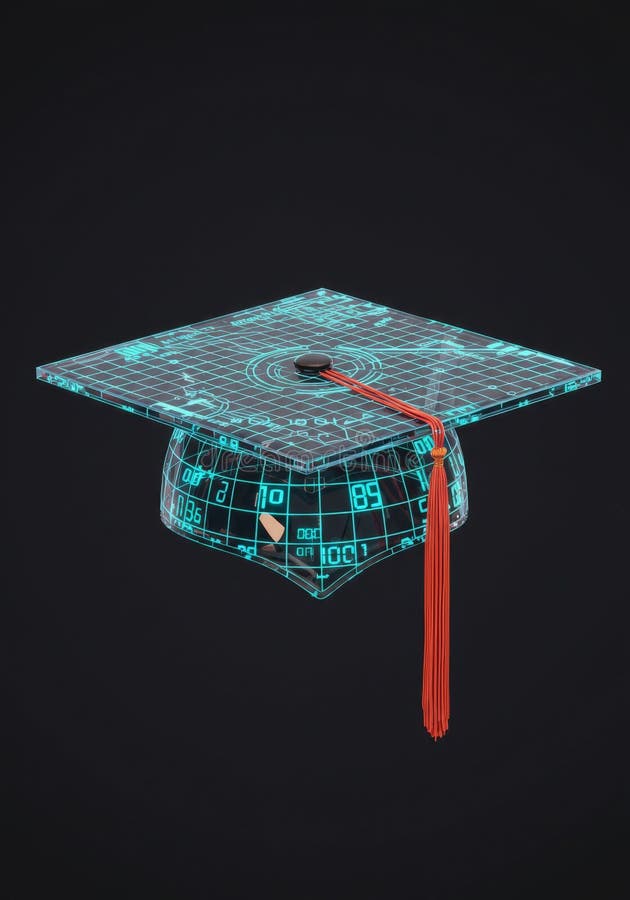 Digital Graduation Cap with Teal and Red Accents vector illustration